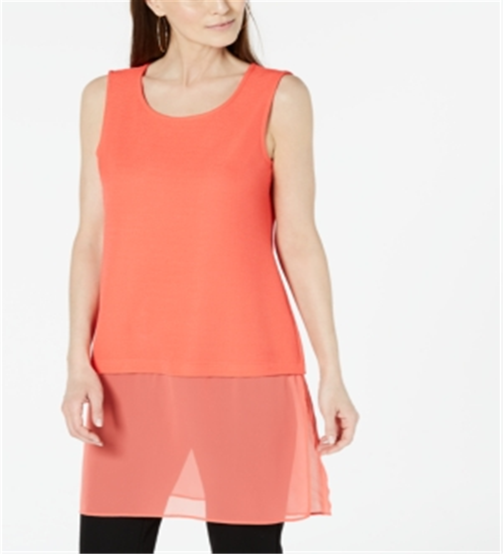 Blusa túnica feminina Alfani coral, sem mangas, com decote redondo, para festa, tamanho pequeno, médio