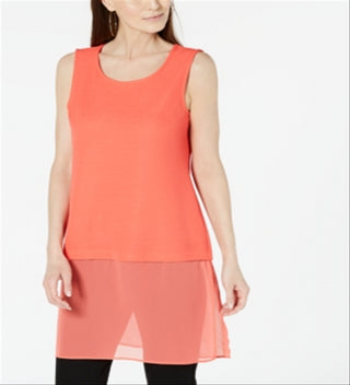 Blusa túnica feminina Alfani coral, sem mangas, com decote redondo, para festa, tamanho pequeno, médio