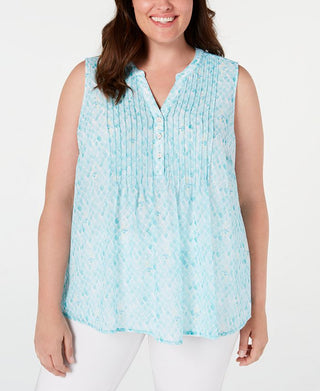 Charter Club Women's Plus Pleated Shell Blouse Blue Size 1X