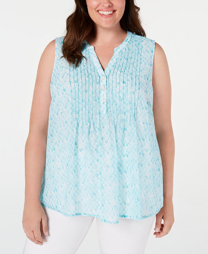 Blusa plissada plus size feminina Charter Club, azul, tamanho pequeno G