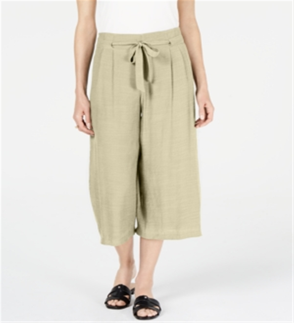 Calça Capri Texturizada Feminina JM Collection Amarrada na Frente Marrom Tamanho Pequeno Médio