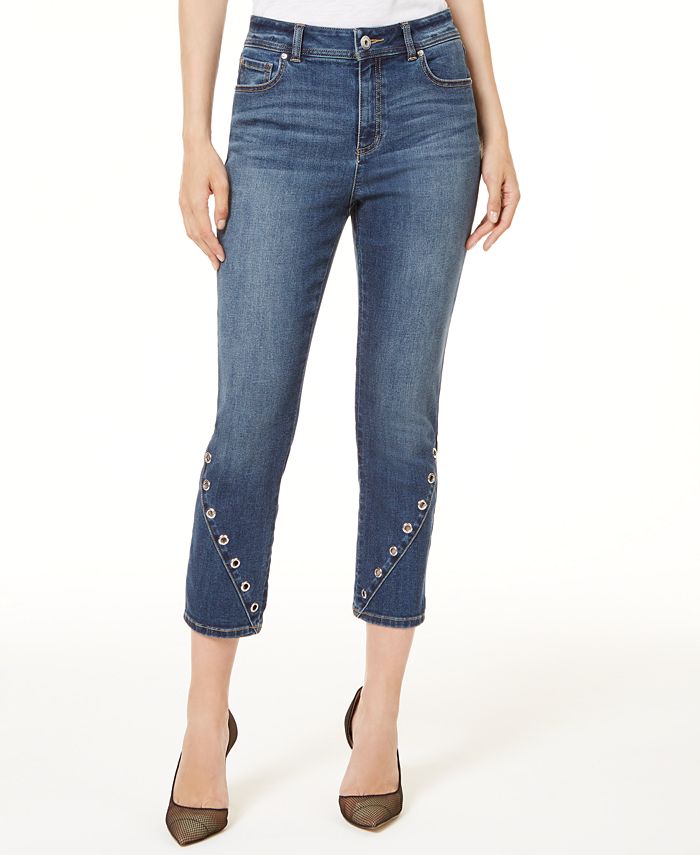 Calça jeans skinny cropped com detalhe de ilhós da INC International Concepts, azul, tamanho 12