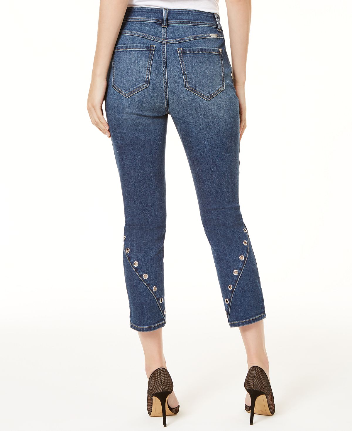 Calça jeans skinny cropped com detalhe de ilhós da INC International Concepts, azul, tamanho 12