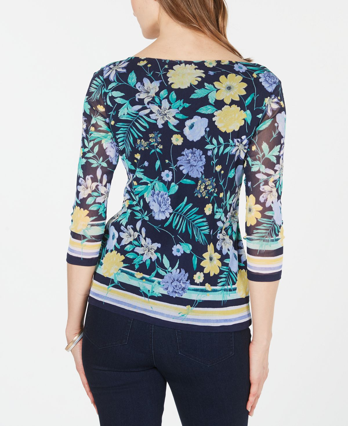 Charter Club Blusa feminina com estampa floral e decote canoa, azul, tamanho extragrande