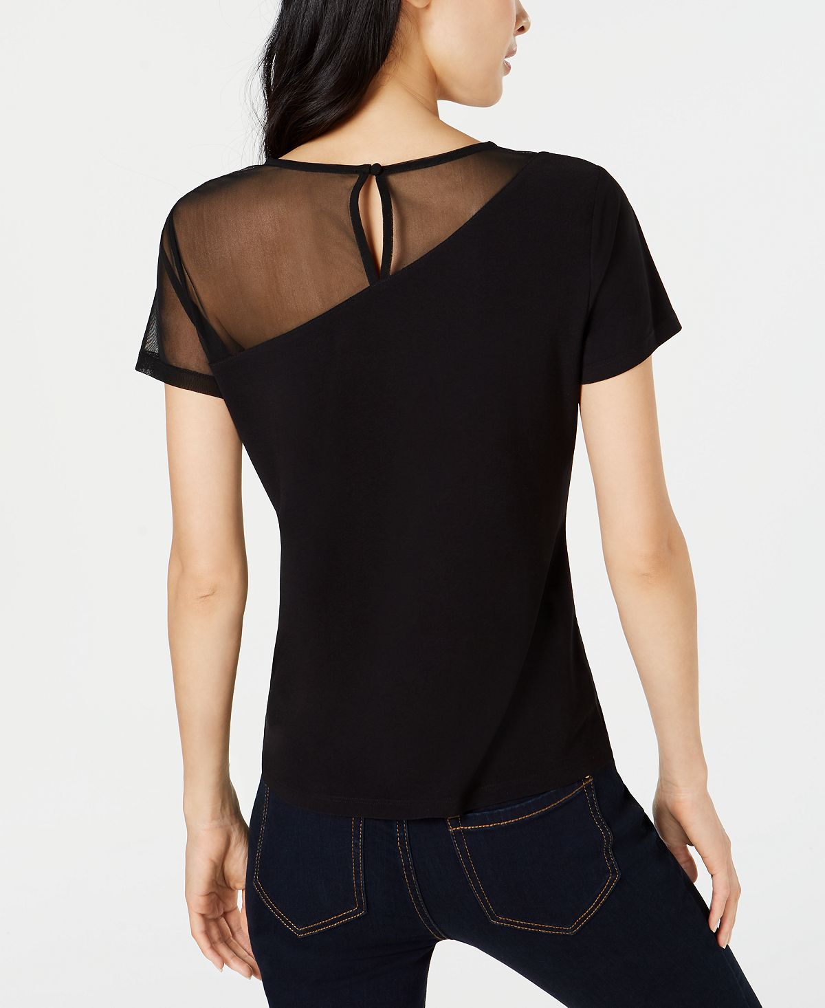 Camiseta feminina com detalhe de ilusão da INC International Concepts, preta, tamanho grande