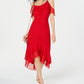 Vestido de festa feminino Hi Lo com manga curta abaixo do joelho da INC International Concepts, vermelho, tamanho 6