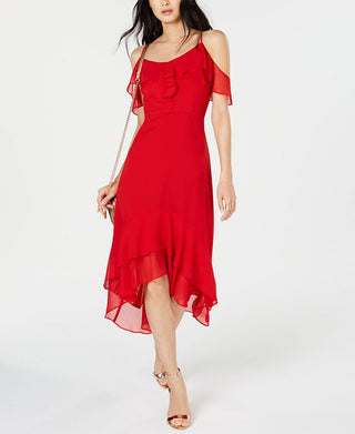 Vestido de festa feminino Hi Lo com manga curta abaixo do joelho da INC International Concepts, vermelho, tamanho 6