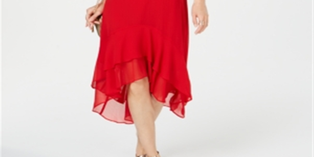 Vestido de festa feminino Hi Lo com manga curta abaixo do joelho da INC International Concepts, vermelho, tamanho 6