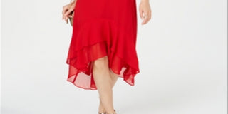 Vestido de festa feminino Hi Lo com manga curta abaixo do joelho da INC International Concepts, vermelho, tamanho 6