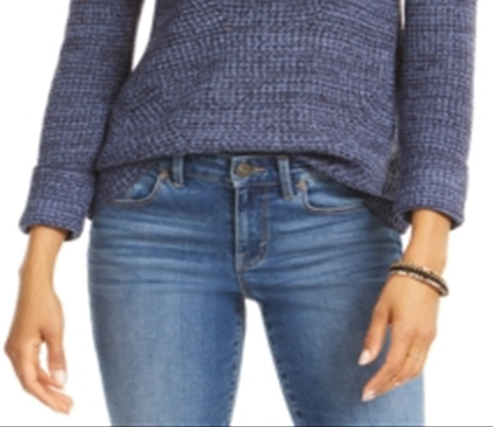 Suéter feminino de gola redonda mesclado estilo &amp; co, azul, tamanho médio