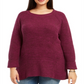 Suéter feminino plus size com punhos nas laterais e mangas compridas, gola redonda, roxo, tamanho 4X