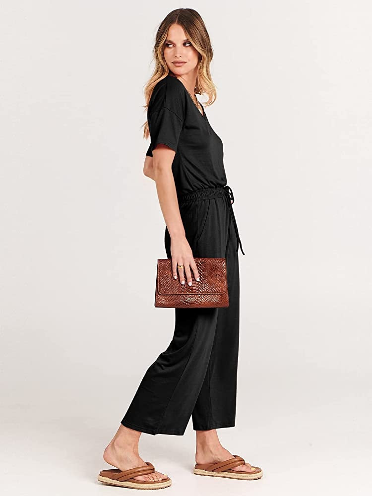 Blusa capri feminina de manga curta e decote em V, estilo &amp; co, preta, tamanho pequeno M