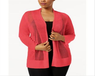 Cardigan leve Alfani feminino plus com pontos mistos, vermelho, tamanho 2X