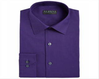 Camisa masculina Alfani Regular Fit com botões e resistente a rugas, roxa, tamanho M