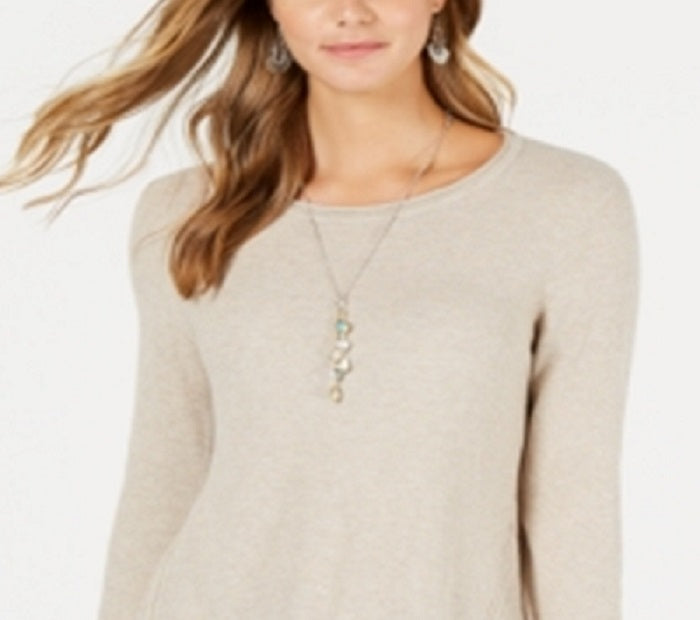 Suéter túnica feminino estilo &amp; co, comprimento alto e baixo, marrom, tamanho extrapequeno