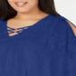 JM Collection Top de festa feminino com manga 3/4 azul tamanho 1X