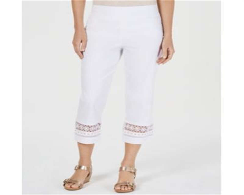 Calça Capri Feminina JM Collection Crochê com Acabamento Branco Tamanho Pequeno