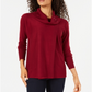 Suéter feminino JM Collection com gola alta e capuz, tamanho grande, vermelho