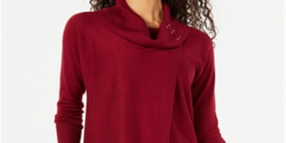 Suéter feminino JM Collection com gola alta e capuz, tamanho grande, vermelho