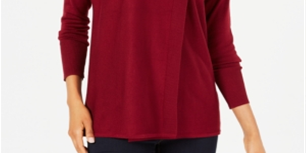 Suéter feminino JM Collection com gola alta e capuz, tamanho grande, vermelho