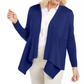 Cardigan feminino JM Collection com nervuras mistas e botões, azul, tamanho pequeno G