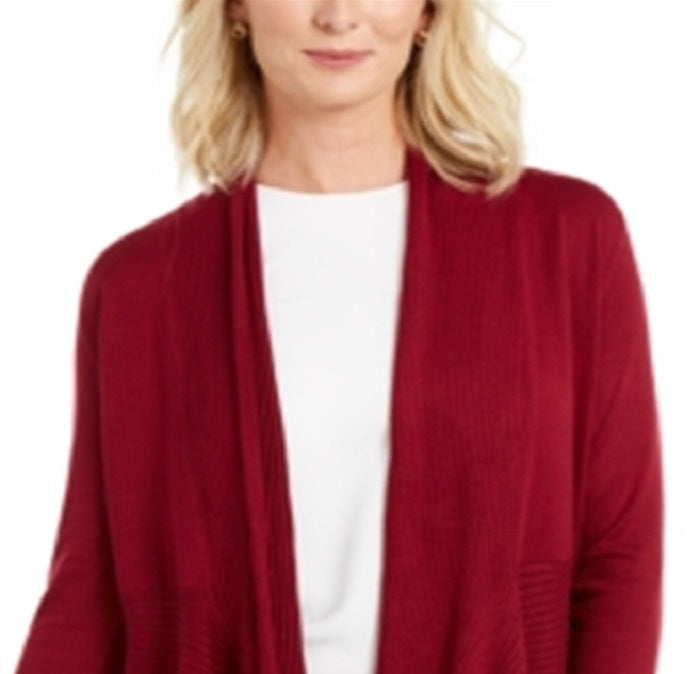 Cardigan feminino JM Collection com nervuras mistas e botões, vermelho, tamanho pequeno, médio