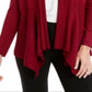 Cardigan feminino JM Collection com nervuras mistas e botões, vermelho, tamanho pequeno, médio