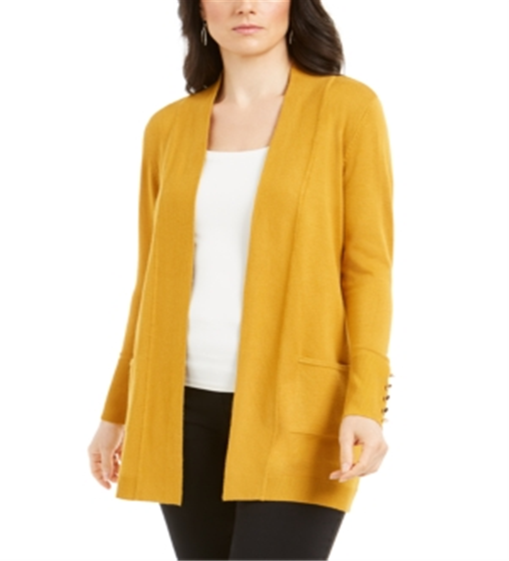 Cardigan feminino JM Collection com frente aberta, amarelo, tamanho pequeno, médio