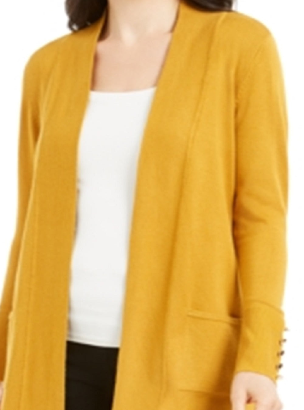 Cardigan feminino JM Collection com frente aberta, amarelo, tamanho pequeno, médio