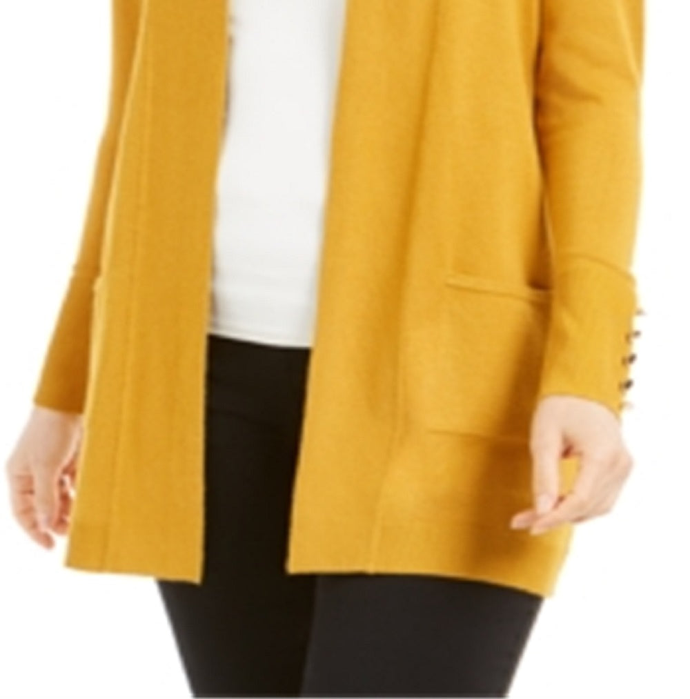 Cardigan feminino JM Collection com frente aberta, amarelo, tamanho pequeno, médio