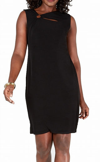 Vestido feminino linha A com decote embelezado, preto, tamanho pequeno, da coleção JM