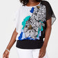 Blusa feminina estampada com mangas bufantes, tamanho pequeno, preta, da coleção JM