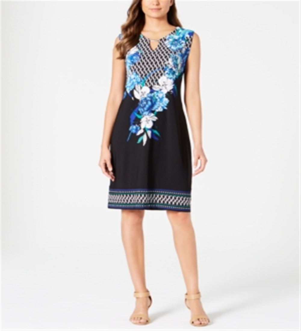 Vestido tubinho com decote em V feminino JM Collection, preto, tamanho médio