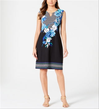 Vestido tubinho com decote em V feminino JM Collection, preto, tamanho médio