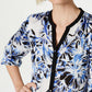 Blusa feminina com botões contrastantes e fenda estampada, tamanho pequeno, azul, para usar no trabalho