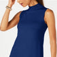JM Collection Suéter feminino sem mangas com gola alta, azul, tamanho XX-G