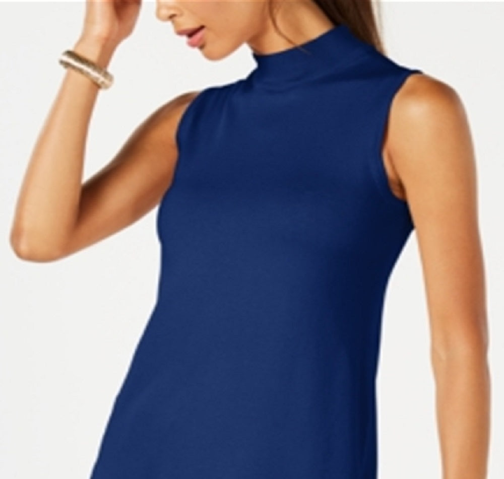 JM Collection Suéter feminino sem mangas com gola alta, azul, tamanho XX-G