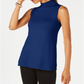JM Collection Suéter feminino sem mangas com gola alta, azul, tamanho XX-G