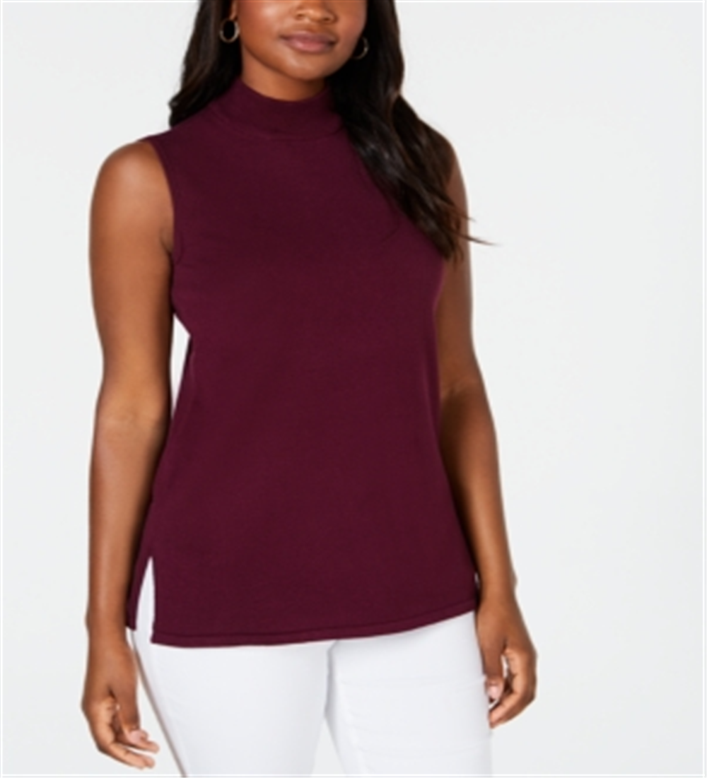 JM Collection Suéter feminino sem mangas com gola alta, roxo, tamanho grande