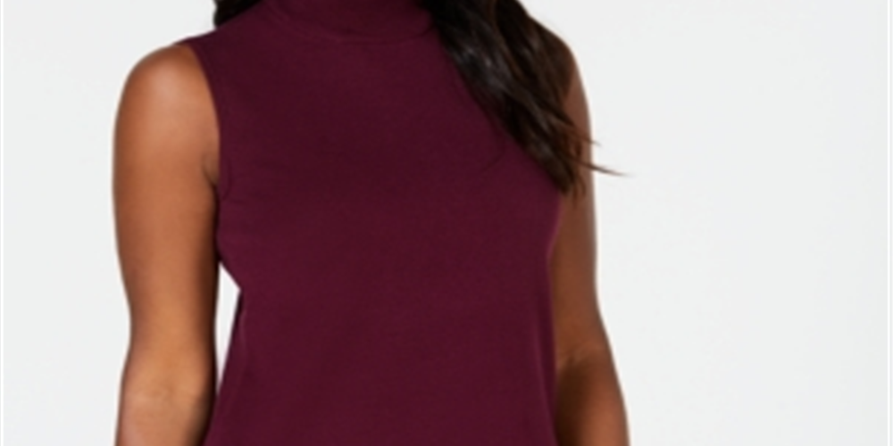 JM Collection Suéter feminino sem mangas com gola alta, roxo, tamanho grande