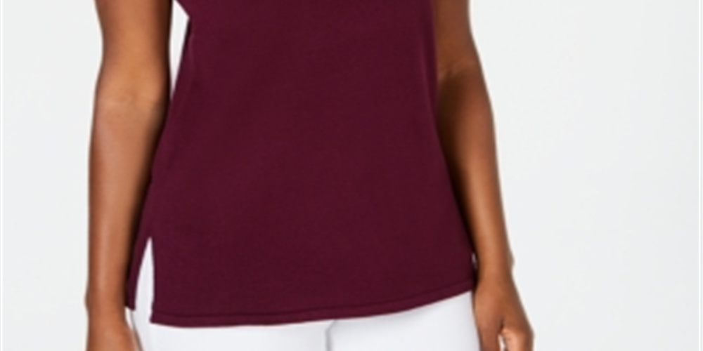 JM Collection Suéter feminino sem mangas com gola alta, roxo, tamanho grande