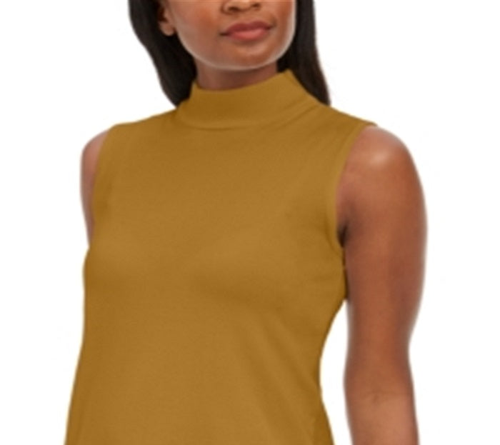 JM Collection Suéter feminino sem mangas com gola alta, amarelo escuro, tamanho XX-G