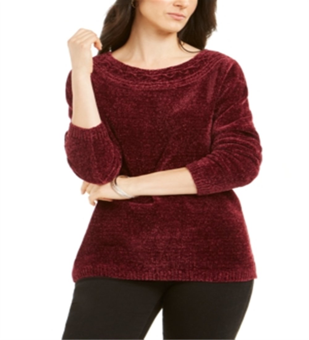 Karen Scott Suéter Feminino Gola Canoa Chenille Vermelho Tamanho XX-G