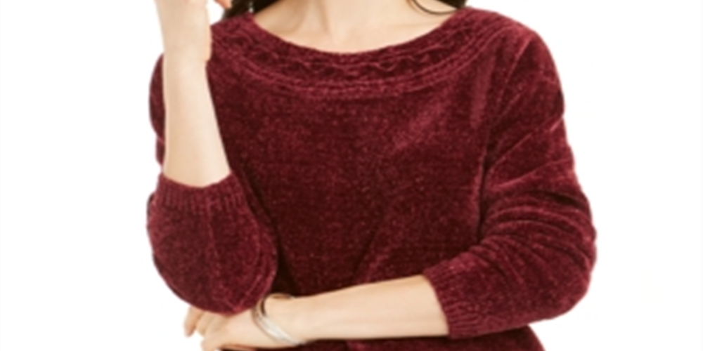 Karen Scott Suéter Feminino Gola Canoa Chenille Vermelho Tamanho XX-G