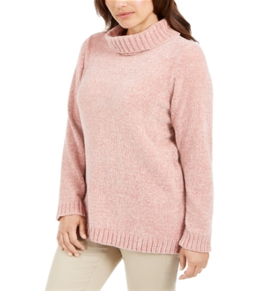 Karen Scott Suéter Feminino de Gola Falsa em Chenille Rosa Tamanho P