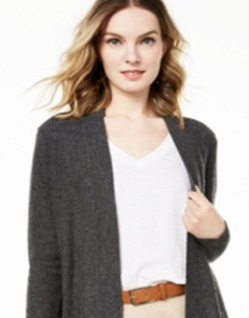 Cardigan feminino de cashmere Nicki com frente aberta, cinza, tamanho grande, Charter Club