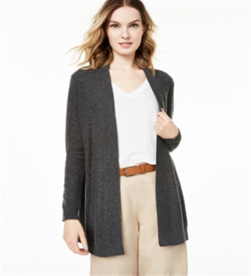 Cardigan feminino de cashmere Nicki com frente aberta, cinza, tamanho grande, Charter Club
