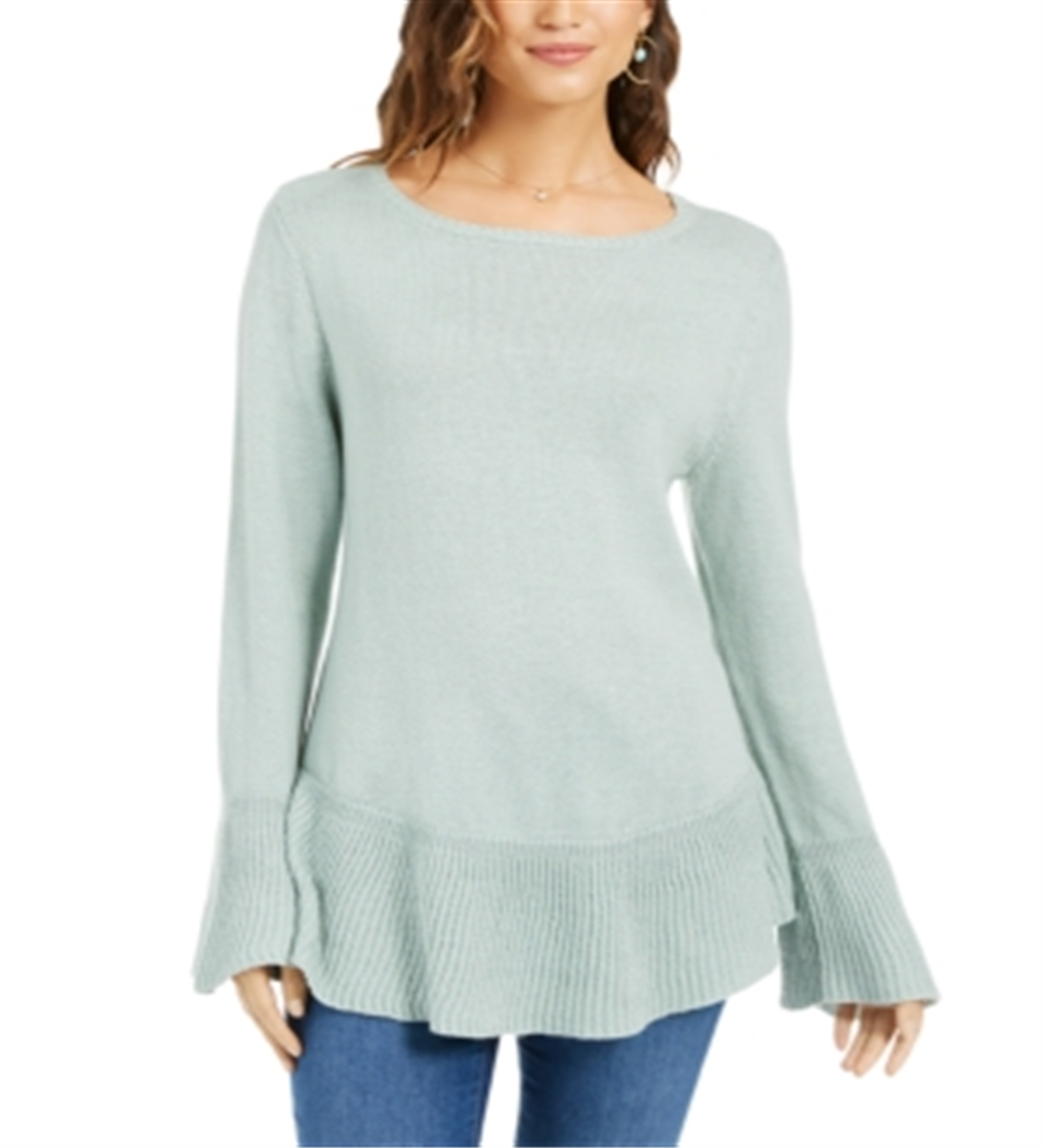 Blusa feminina com estampa canelada e manga comprida, gola redonda, tamanho pequeno, verde, tamanho extragrande