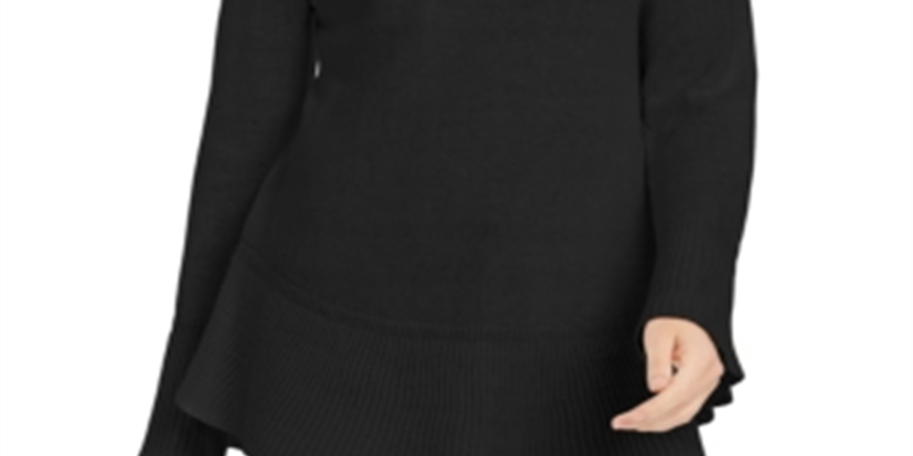 Suéter de malha com babados e bainha plissada feminino Style &amp; Co, preto, tamanho XX-G