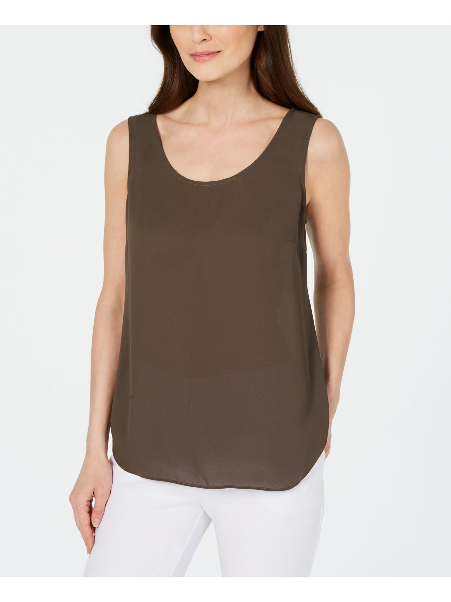 Blusa feminina Alfani sem mangas com decote redondo, marrom, tamanho extragrande